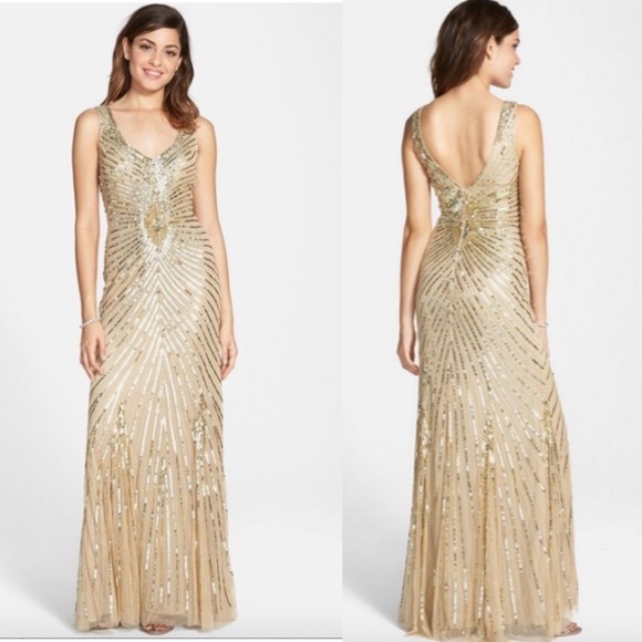 Aidan Mattox Metallic Chevron Sequin sleeveless long gown - Picture 2 of 11